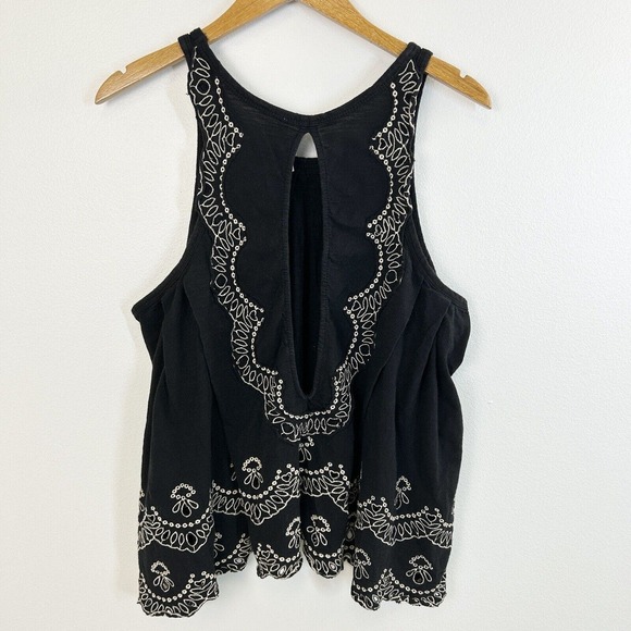 Free People Tops - Free People Tank Top Womens M Toosaloosa Slub Attina Black Embroidered Open Back